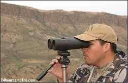 Outfitter Enrique Ramirez in the Coues deer country around Tucson using the new Minox 15x58 ED on a Velbon tripod.