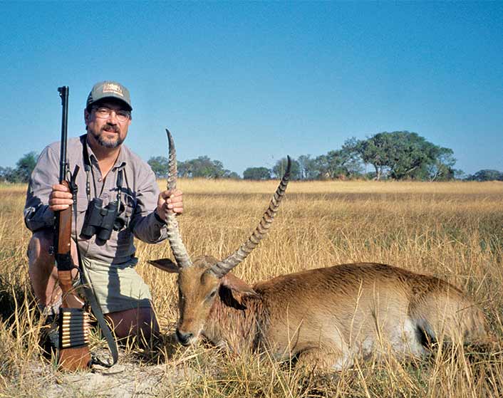 Believe it or not, big game can still be killed with iron sights, even beyond “woods” ranges. This red lechwe was taken at around 225 yards, yet many 21st-century hunters believe a 4x scope would be inadequate for such a shot.